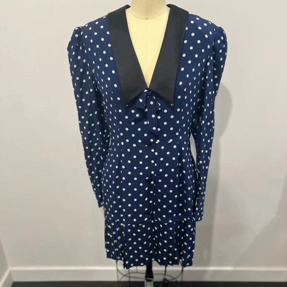 Alessandra Rich Silk Polka Dot Mini Dress • Size 38/4 • Navy/White NWOT RARE - Picture 3 of 7